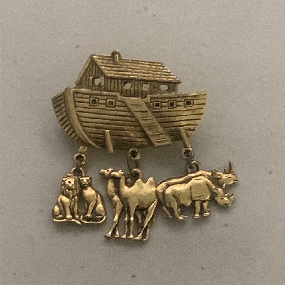 Gold Plated Noah's Ark Brooch with Animal Charms